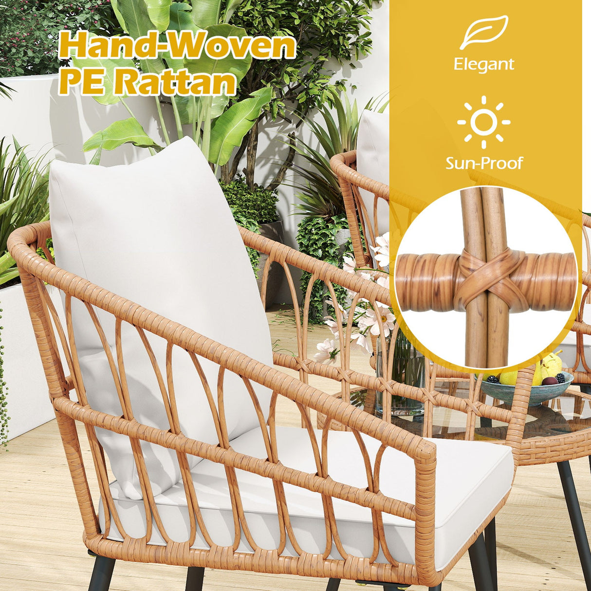 Juego de bistro de 3 piezas para patio con estructura de metal de alta resistencia - Beige