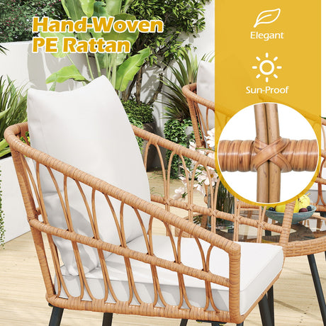 Juego de bistro de 3 piezas para patio con estructura de metal de alta resistencia - Beige