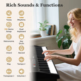 Teclado de piano plegable de 88 teclas, portátil, semipesado, eléctrico, negro