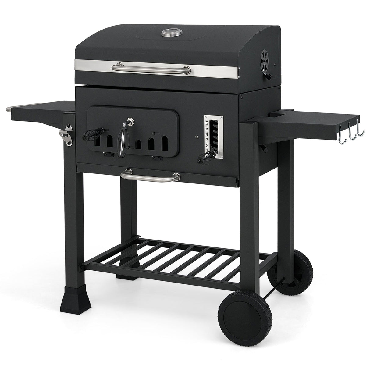 Parrilla de carbón tipo barril de 24 pulgadas con 2 mesas laterales plegables y 3509 cm² de área de cocción