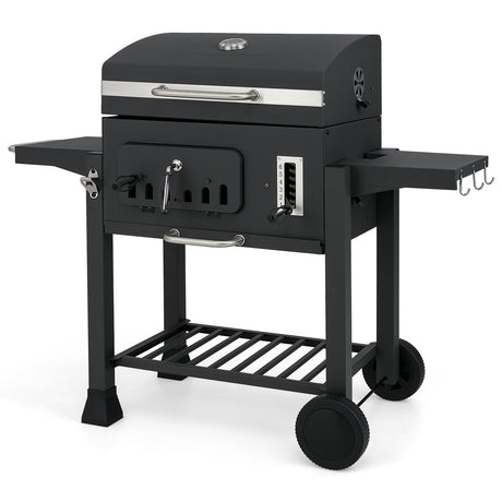 Parrilla de carbón tipo barril de 24 pulgadas con 2 mesas laterales plegables y 3509 cm² de área de cocción