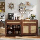 Mueble aparador con puertas de ratán y cajón - Marrón