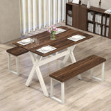 Mesa de comedor moderna, mesa de cocina de madera con estructura en forma de X - Blanca
