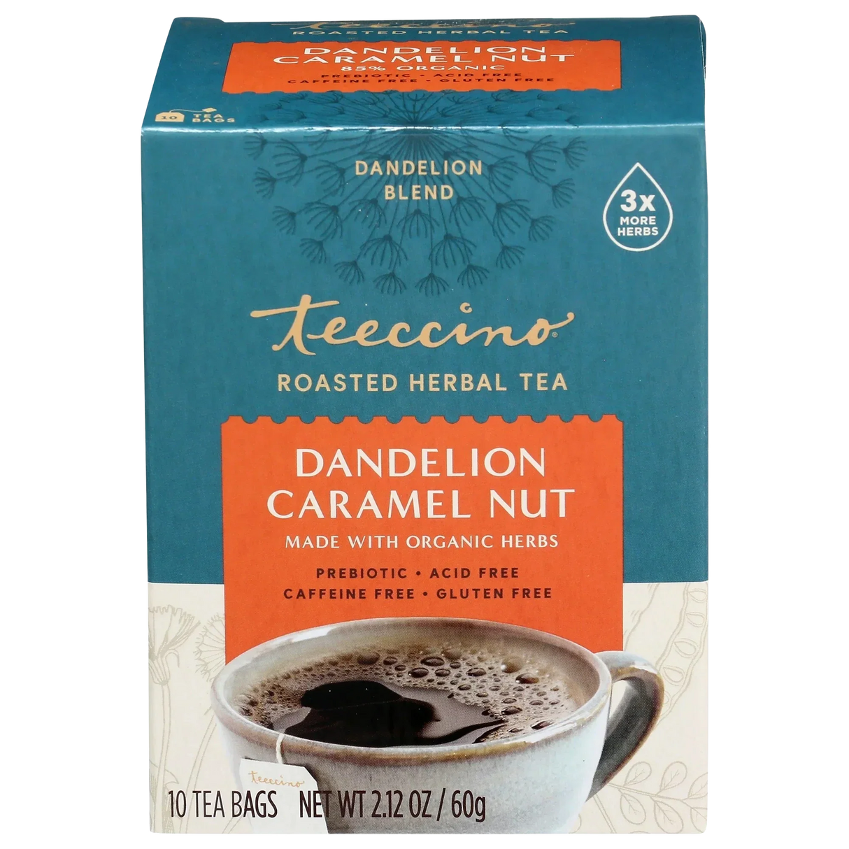 Té de hierbas tostadas de diente de león, caramelo y nuez
