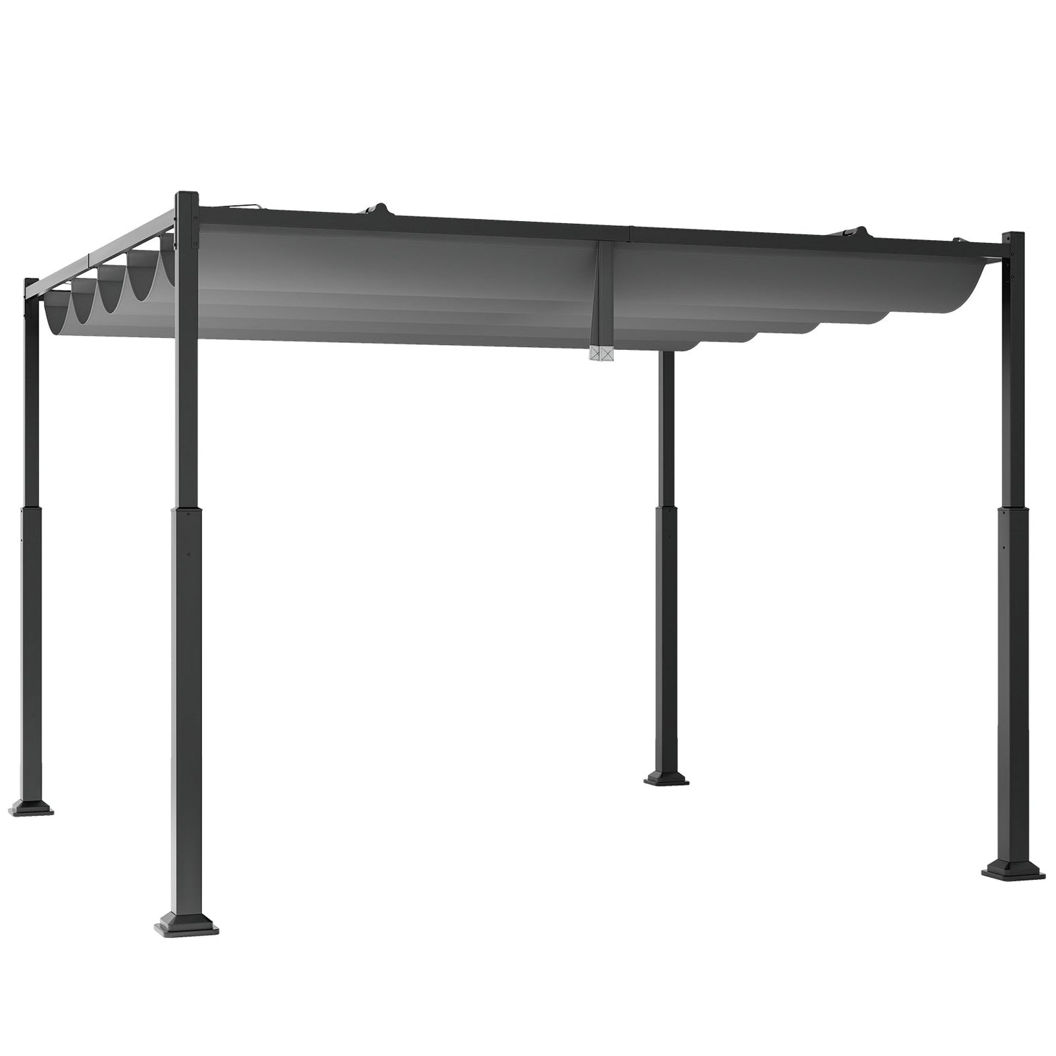 Pérgola Exterior de 10 x 10 Pies con Techo Retráctil y Columnas Metálicas - Gris