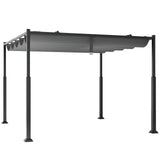 Pérgola Exterior de 10 x 10 Pies con Techo Retráctil y Columnas Metálicas - Gris