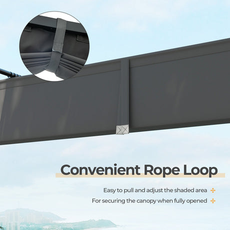 Pérgola Exterior de 10 x 10 Pies con Techo Retráctil y Columnas Metálicas - Gris