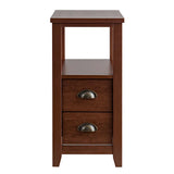 End Table Wooden with 2 Drawers and Shelf Bedside Table