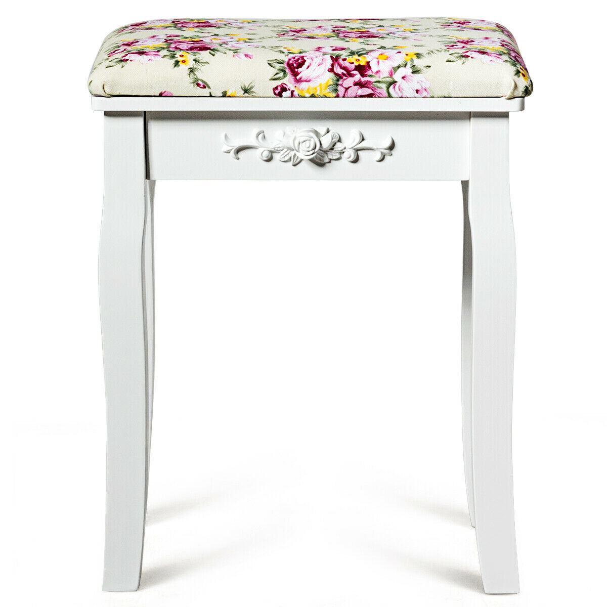 Taburete tocador de madera, asiento de piano acolchado con cojín de rosas