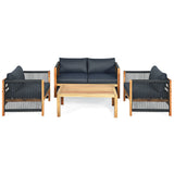 4 Pieces Acacia Wood Outdoor Patio Furniture Set with Cushions