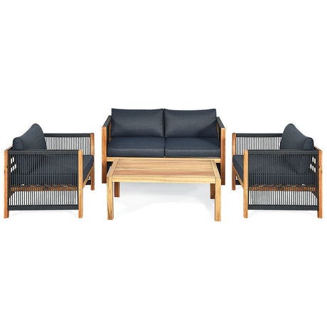 4 Pieces Acacia Wood Outdoor Patio Furniture Set with Cushions