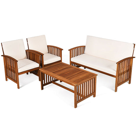 Juego de muebles de madera maciza para patio de 4 piezas