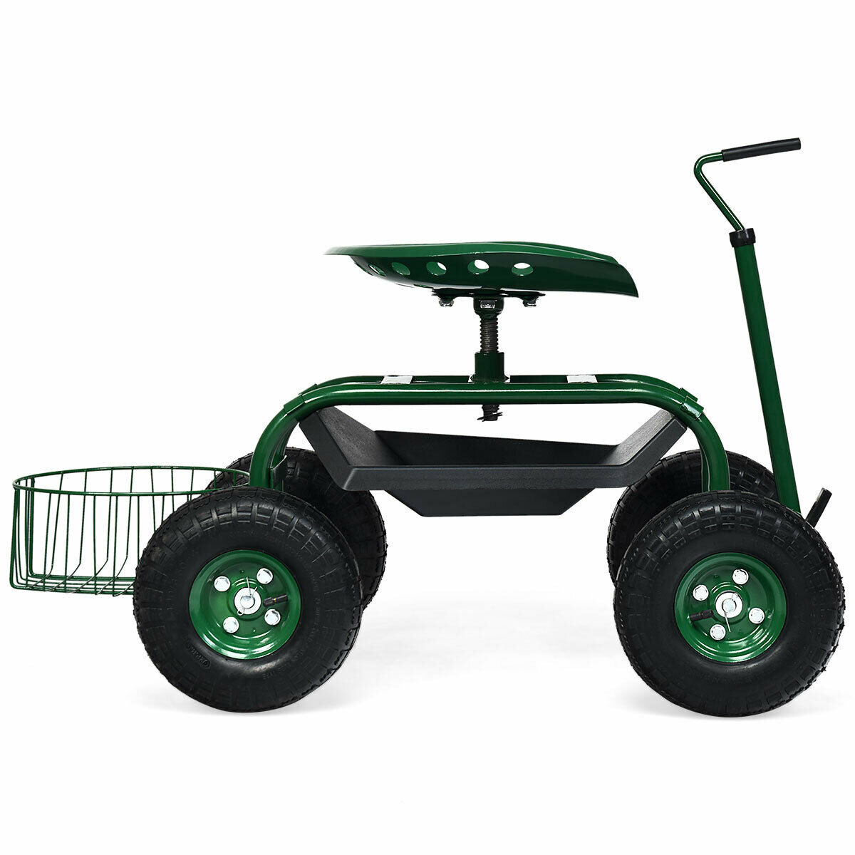 Carro de jardín con manillar extensible y asiento con ruedas