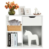 3-Cube Bookcase 2-tier Wooden Storage Shelf with Pull-out Drawer-Brown