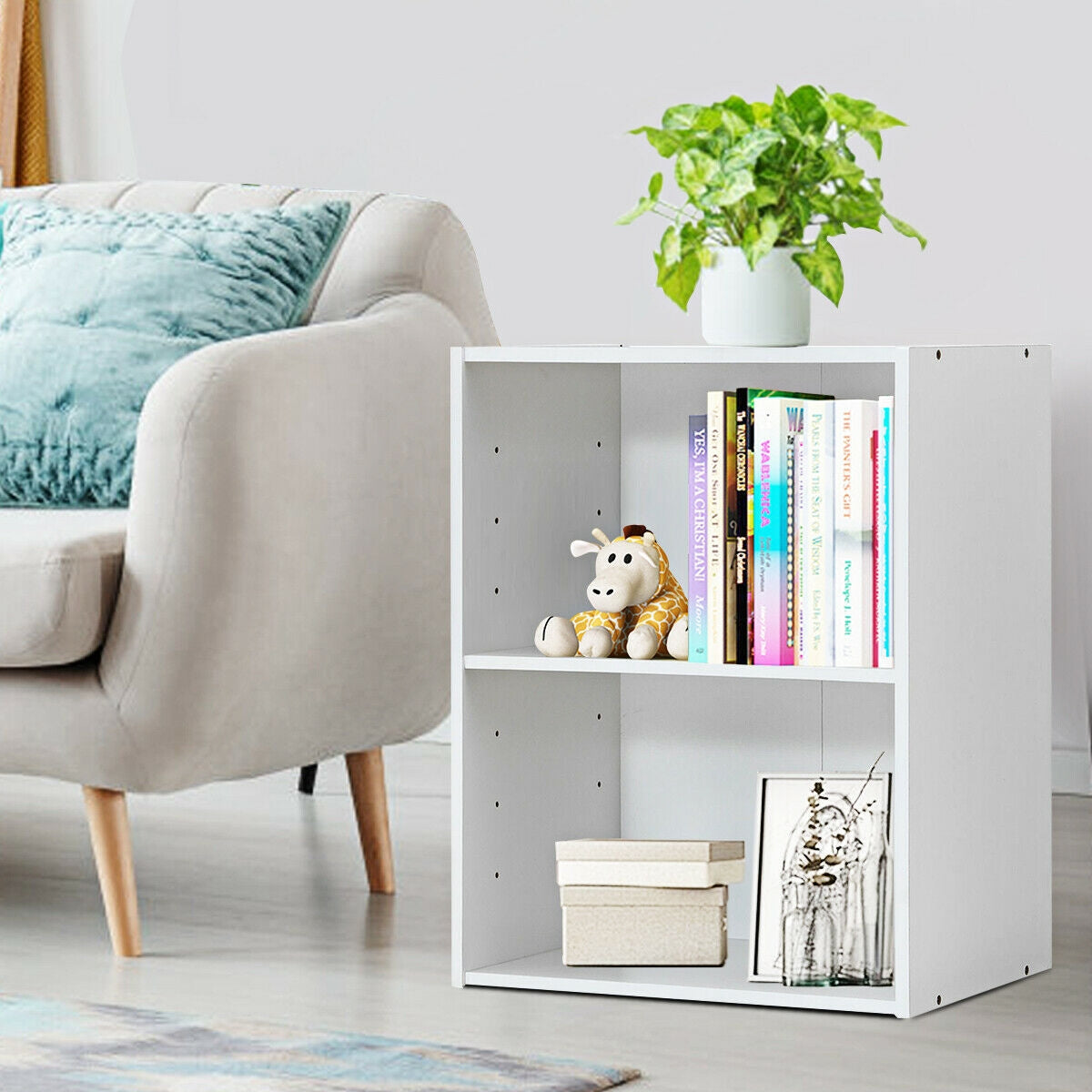 Mueble Expositor Multifuncional de 2 Capas con Gran Capacidad de Almacenamiento - Blanco