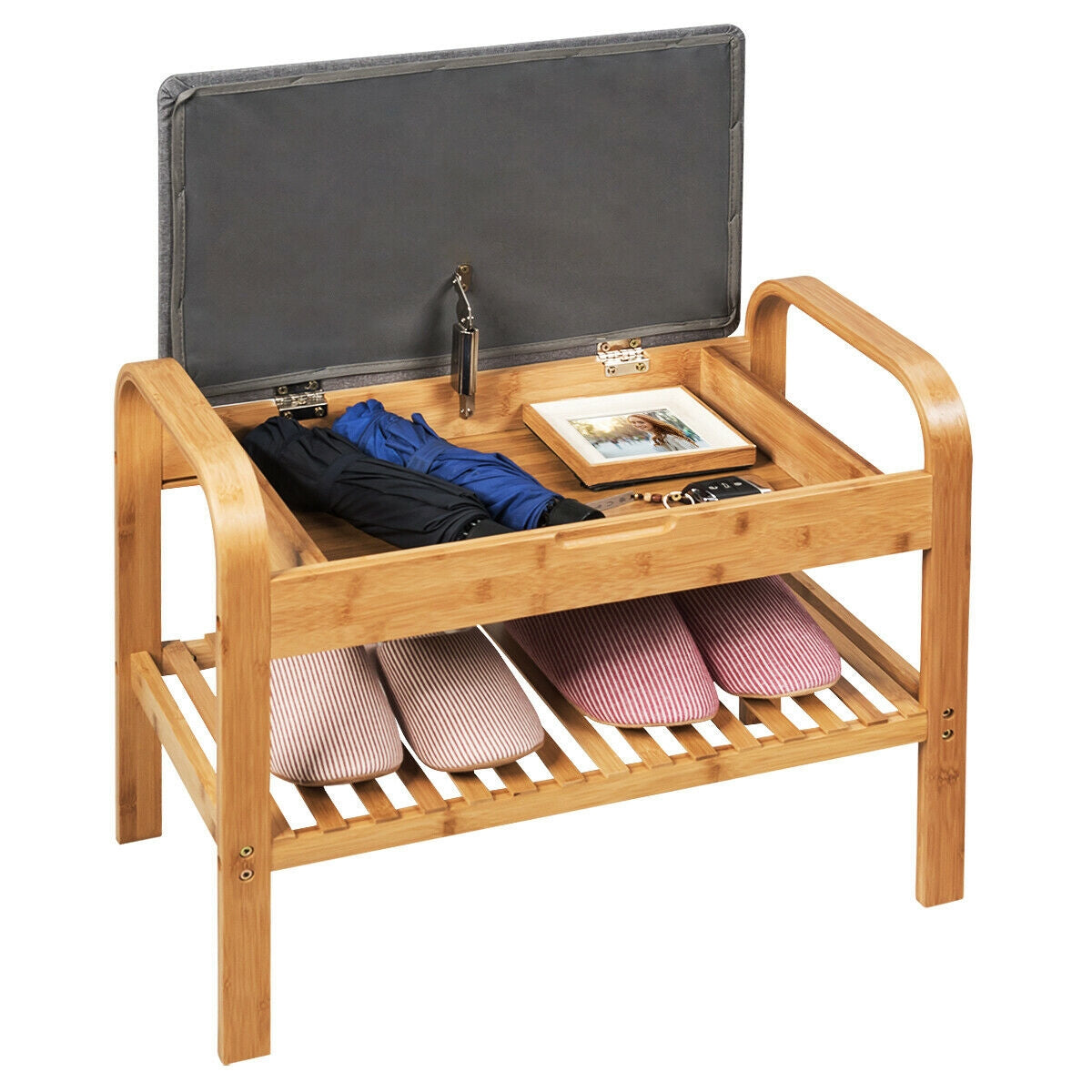 Banco zapatero de bambú con estante de almacenamiento-Natural