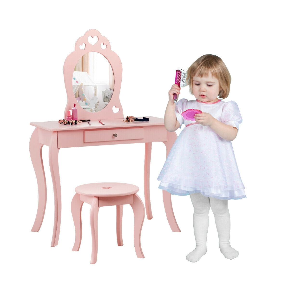 Juego de mesa de tocador de maquillaje de princesa para niños con espejo