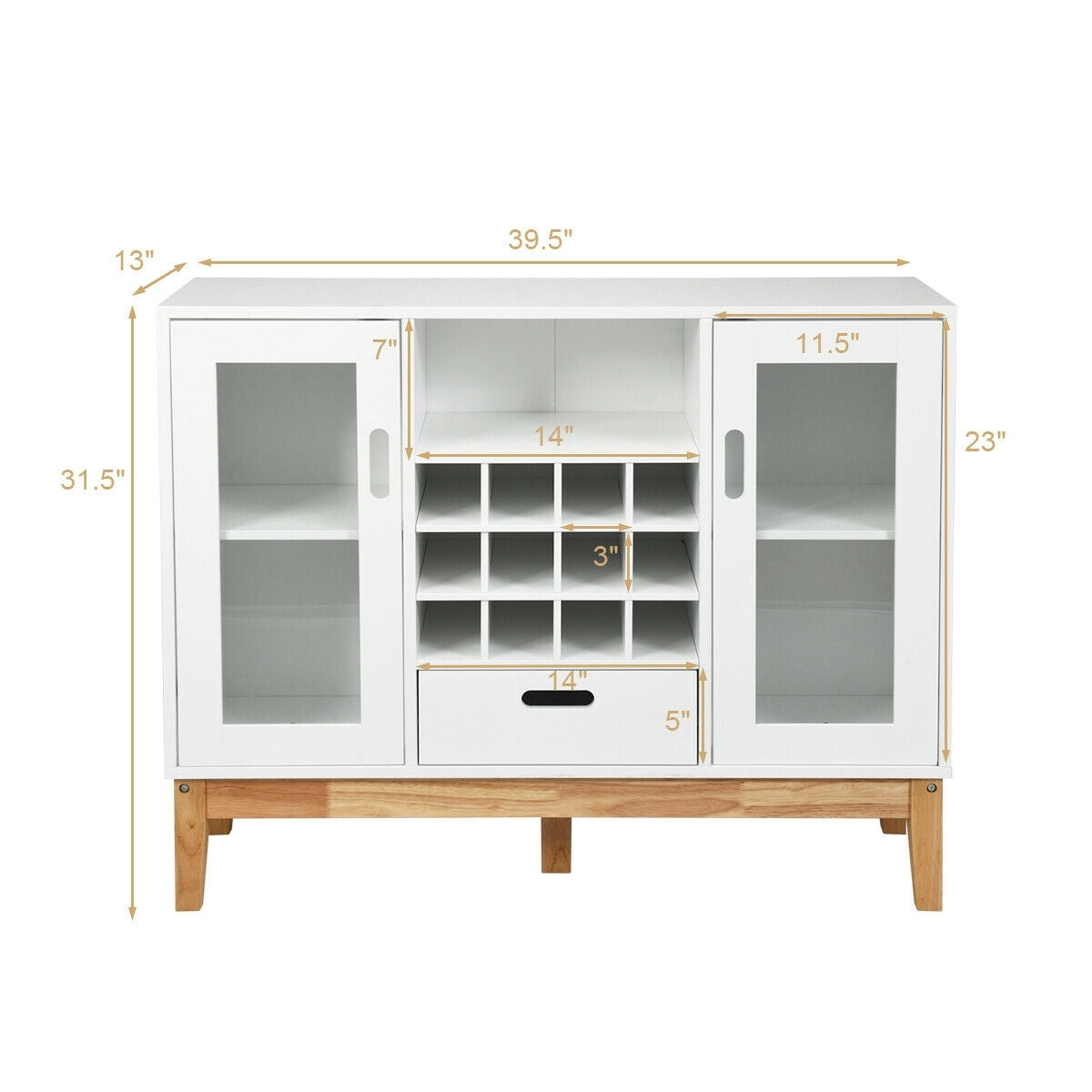 Mueble de almacenamiento de vino de madera Aparador Consola Buffet Servidor - Blanco