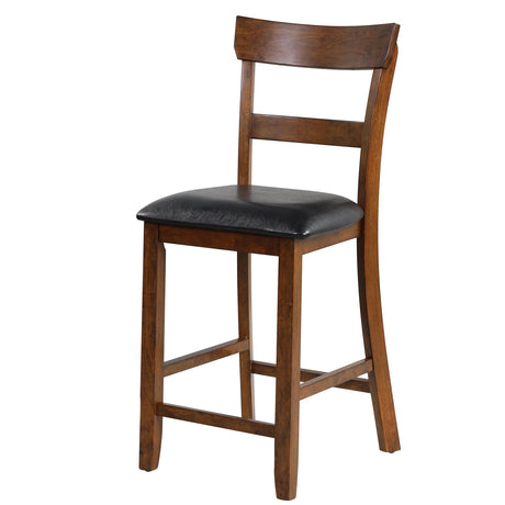 Juego de 2 sillas de altura de mostrador con asiento de cuero y patas de madera de caucho