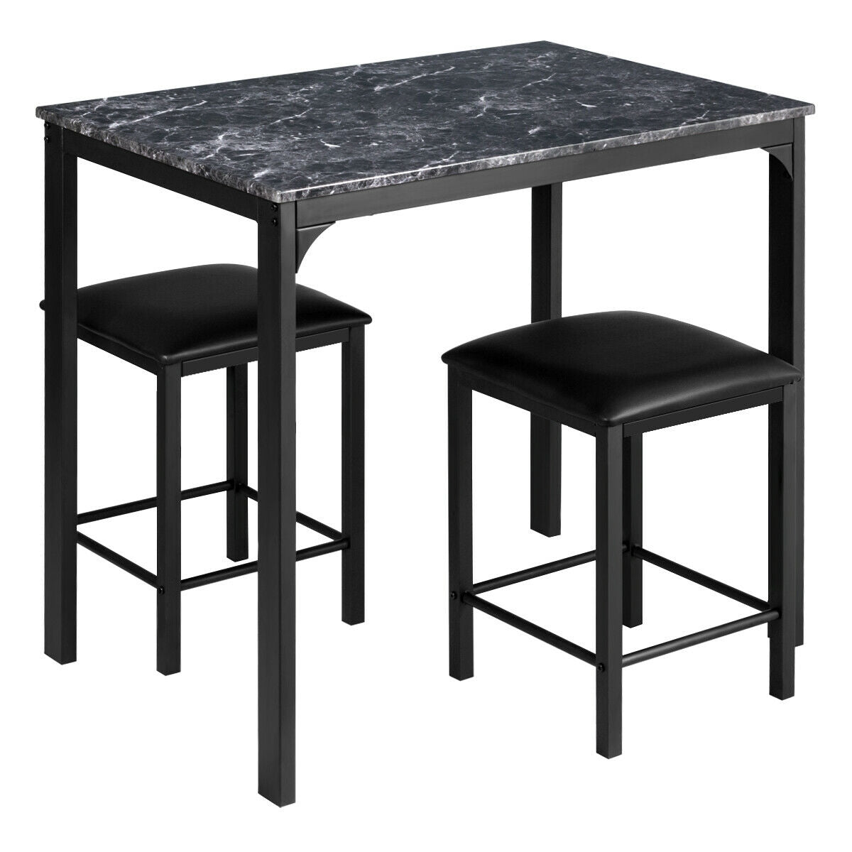 Juego de comedor de altura de mostrador de 3 piezas con mesa de imitación mármol