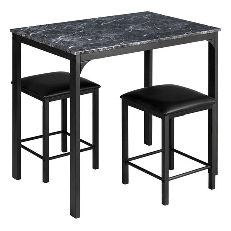Juego de comedor de altura de mostrador de 3 piezas con mesa de imitación mármol