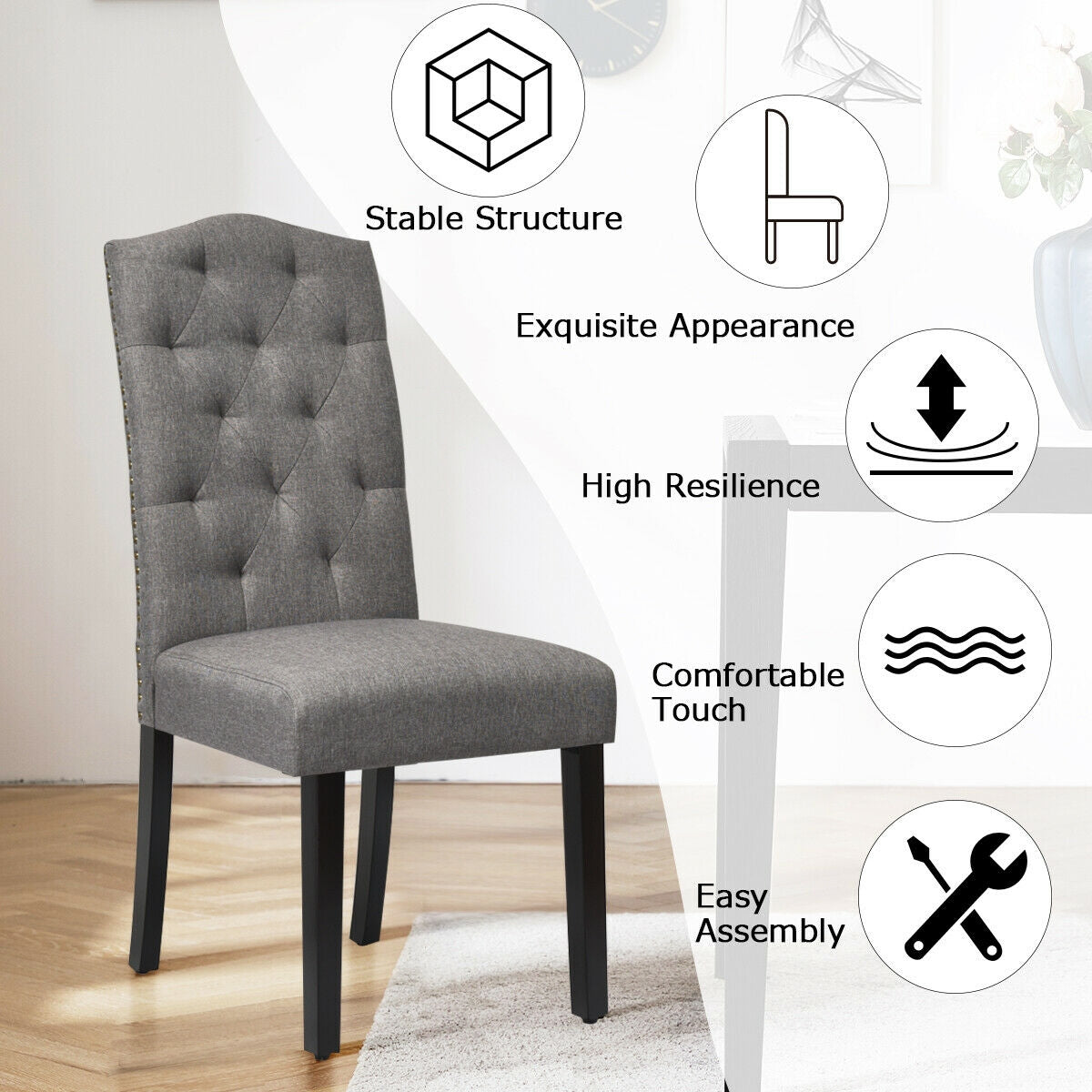 Set of 2 Tufted Upholstered Dining Chairs
