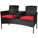 Juego de muebles de conversación para patio de mimbre con cojines extraíbles y mesa