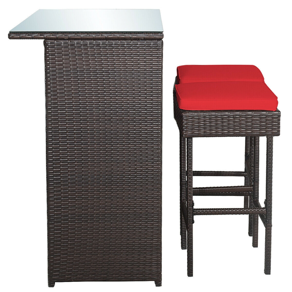 Juego de comedor de 3 piezas para patio de mimbre de ratán con mesa y taburetes - Turquesa