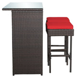 Juego de comedor de 3 piezas para patio de mimbre de ratán con mesa y taburetes - Turquesa