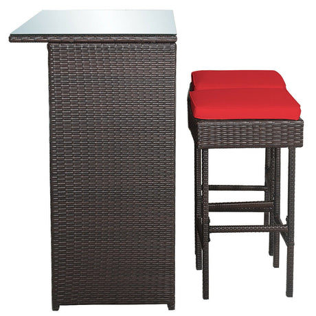 3PCS Patio Rattan Wicker Bar Table Stools Dining Set-Turquoise