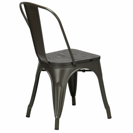 4 sillas de comedor metálicas apilables estilo Tolix con asiento de madera