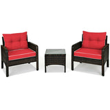 3 Pcs Outdoor Patio Rattan Conversation Set with Seat Cushions-Black