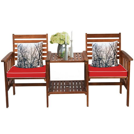Juego de 3 piezas de mesa y sillas de patio para exteriores, loveseat de madera de acacia