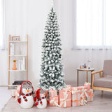 Árbol de Navidad artificial angosto de 2.28 m con bisagras, sin luces, efecto nieve y 641 puntas