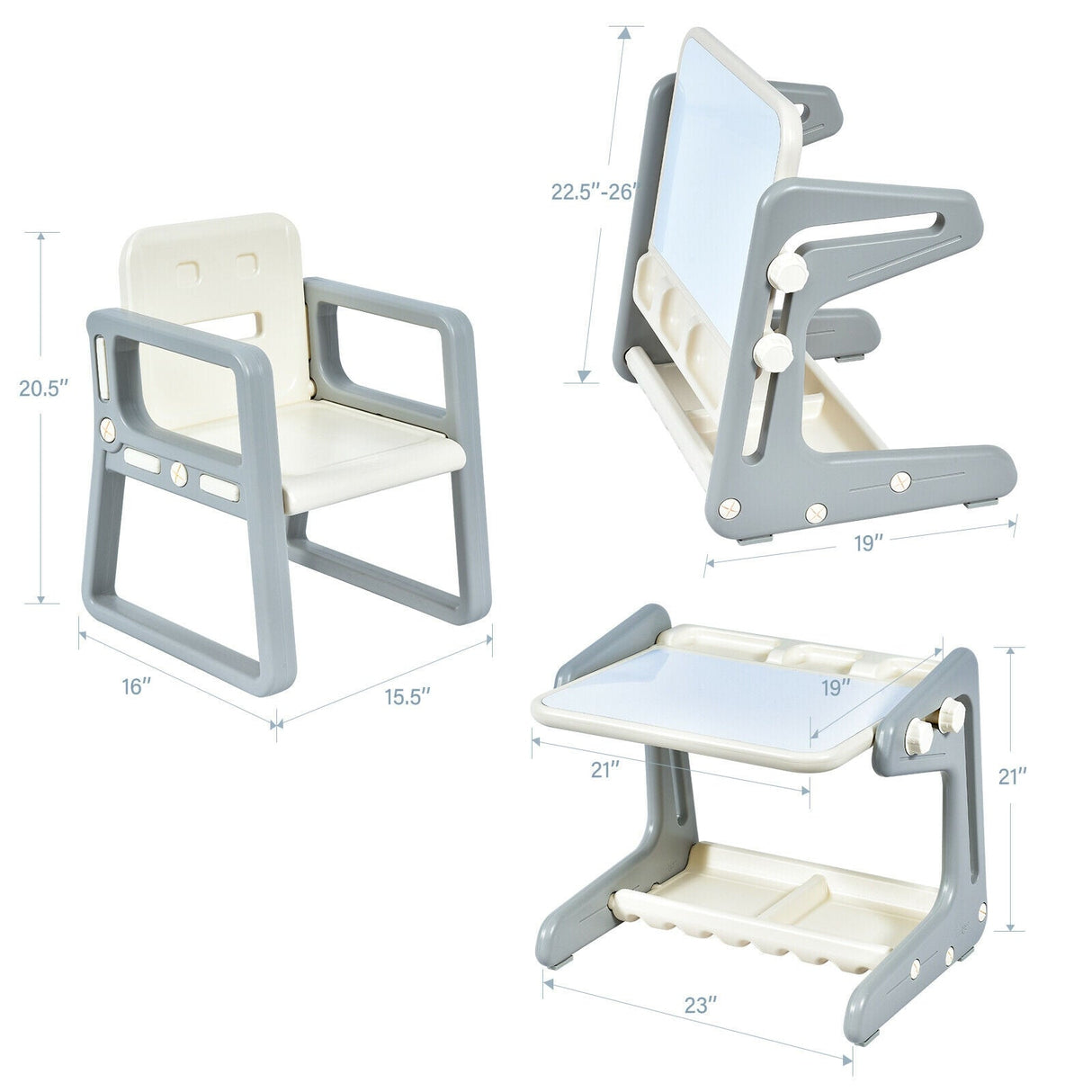 Set de mesa y silla para niños 2 en 1 con caballete y tablero de pintura artística ajustable