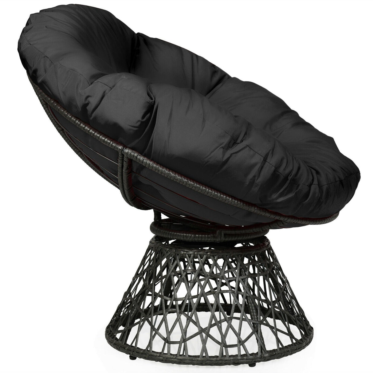 Sillón Papasan de Ratán Ergonómico Giratorio 360 Grados Cojín Suave para Jardín