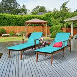 Juego de 3 Sillones Reclinables Portátiles de Ratán Acolchados para Patio con Mesa Plegable