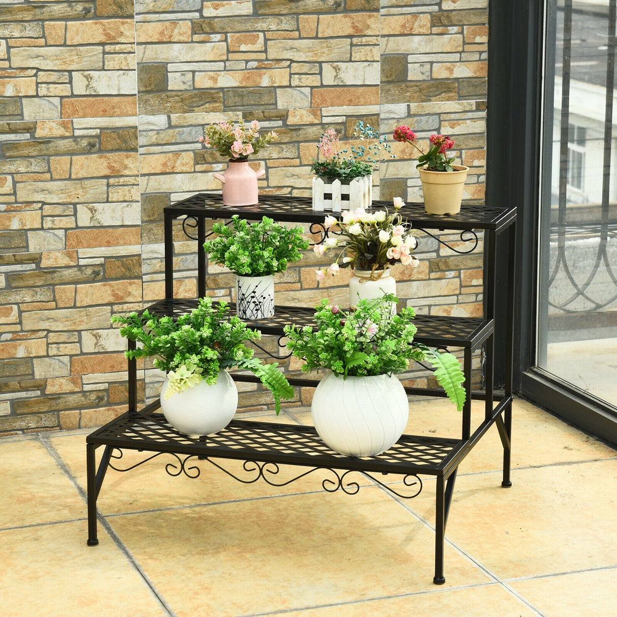 Soporte metálico decorativo de 3 niveles para plantas