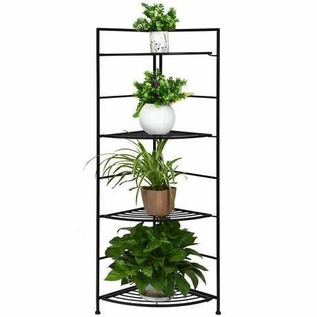 Estantería plegable metálica de 4 niveles para plantas, almacenamiento, estante abierto, expositor de esquina
