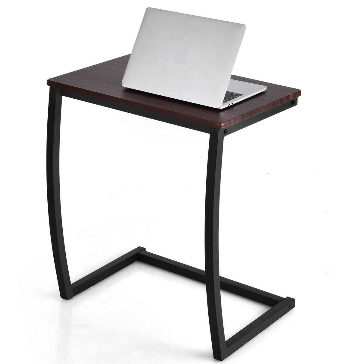 Mesa Auxiliar Sofá Lateral en C con Estructura de Acero - Café