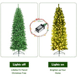 6 Feet PVC Hinged Pre-lit Artificial Fir Pencil Christmas Tree with 150 Lights