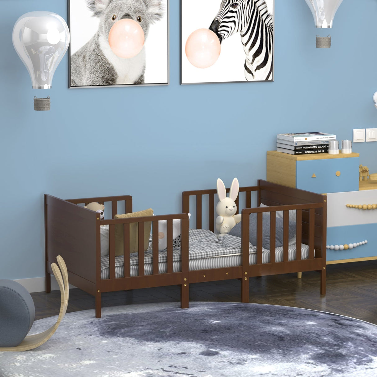 Mueble convertible 2 en 1 de madera para dormitorio infantil con barandillas de seguridad