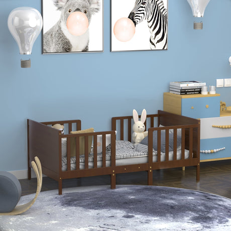 Mueble convertible 2 en 1 de madera para dormitorio infantil con barandillas de seguridad