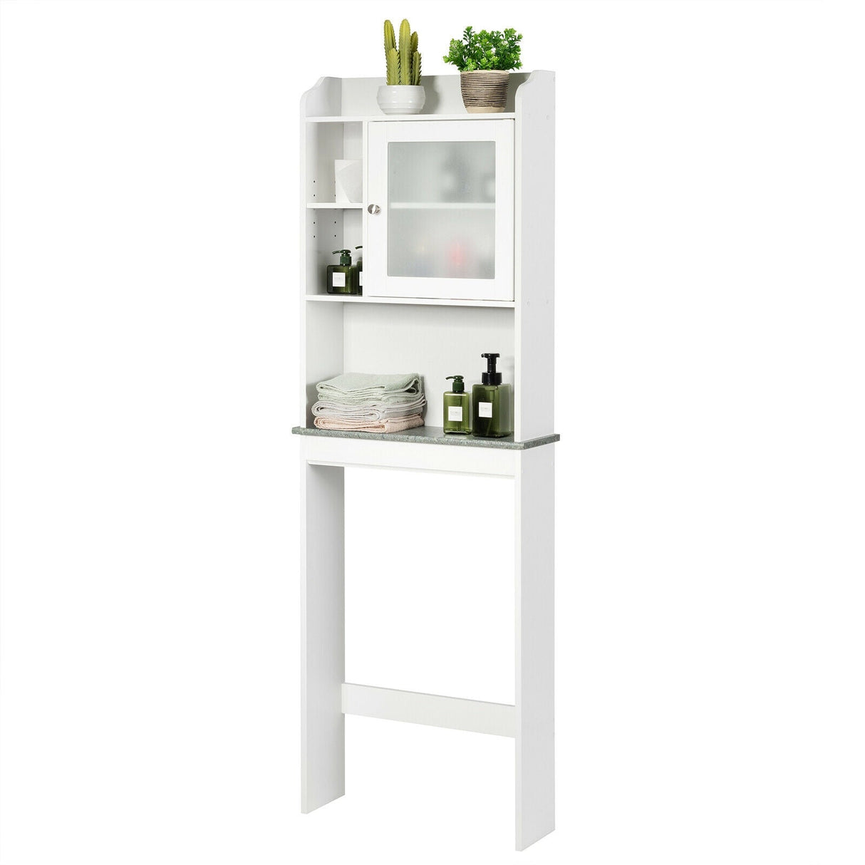 Armario blanco para baño ahorrador de espacio, sobre inodoro