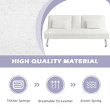 Convertible Folding Leather Futon Sofa with Cup Holders and Armrests