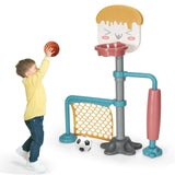 Juego de soporte de baloncesto 3 en 1 de altura ajustable con fútbol y rodillo