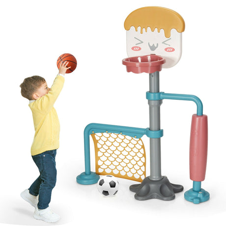 Juego de soporte de baloncesto 3 en 1 de altura ajustable con fútbol y rodillo
