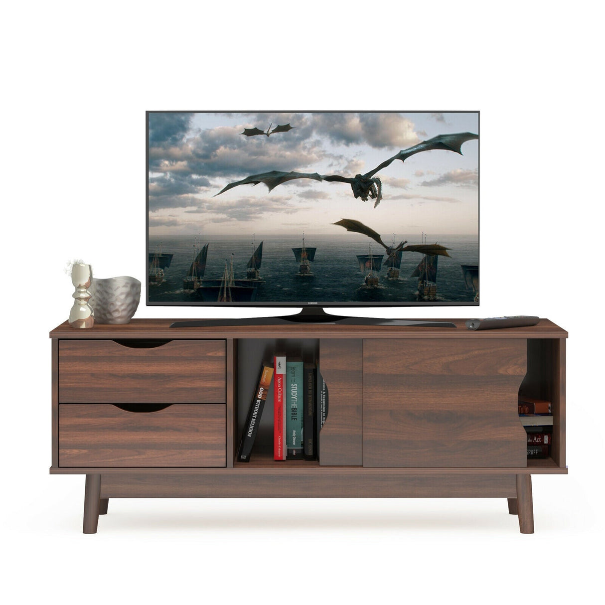 Mueble de TV para televisores de hasta 60 pulgadas, mesa consola multimedia con almacenamiento con puertas