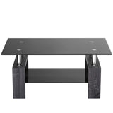 Rectangular Tempered Glass Coffee Table with Shelf