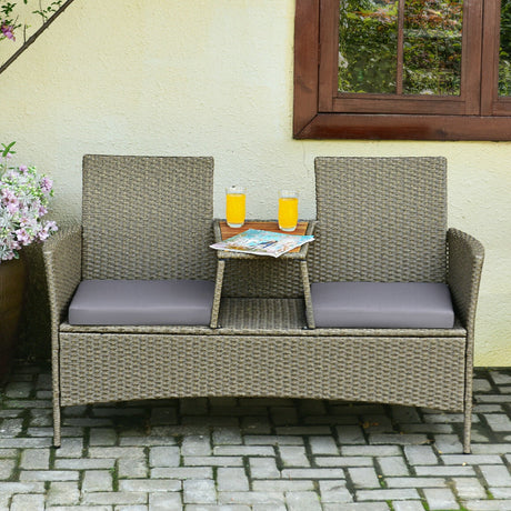 Juego de muebles de conversación de ratán para patio de 2 personas con mesa de centro